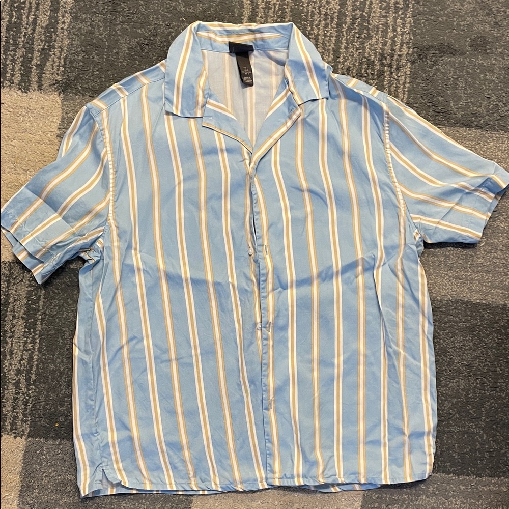 H&M Light Blue and White Striped Casual Shirt